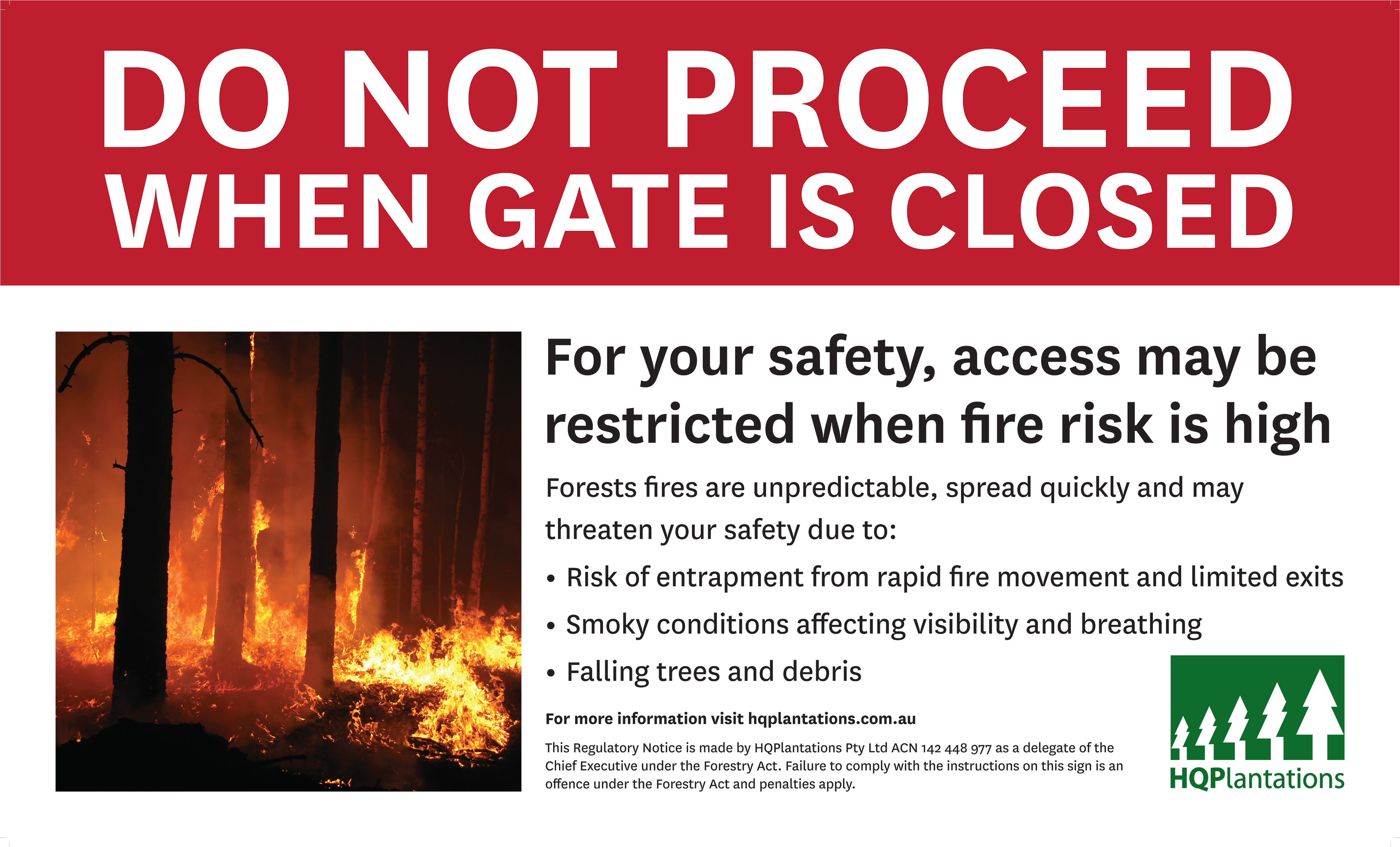 Lagoon closure signage for public safety during periods of high fire risk